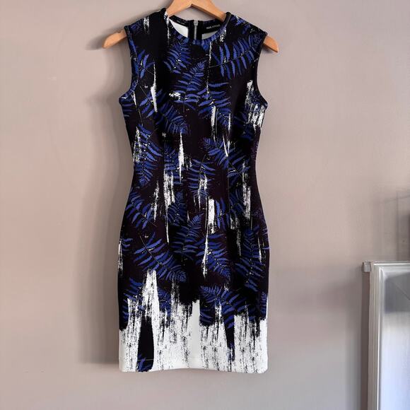 Yigal Azrouel Floral Print Scuba Shift Dress Blue and Black Size 4 - Picture 9 of 9